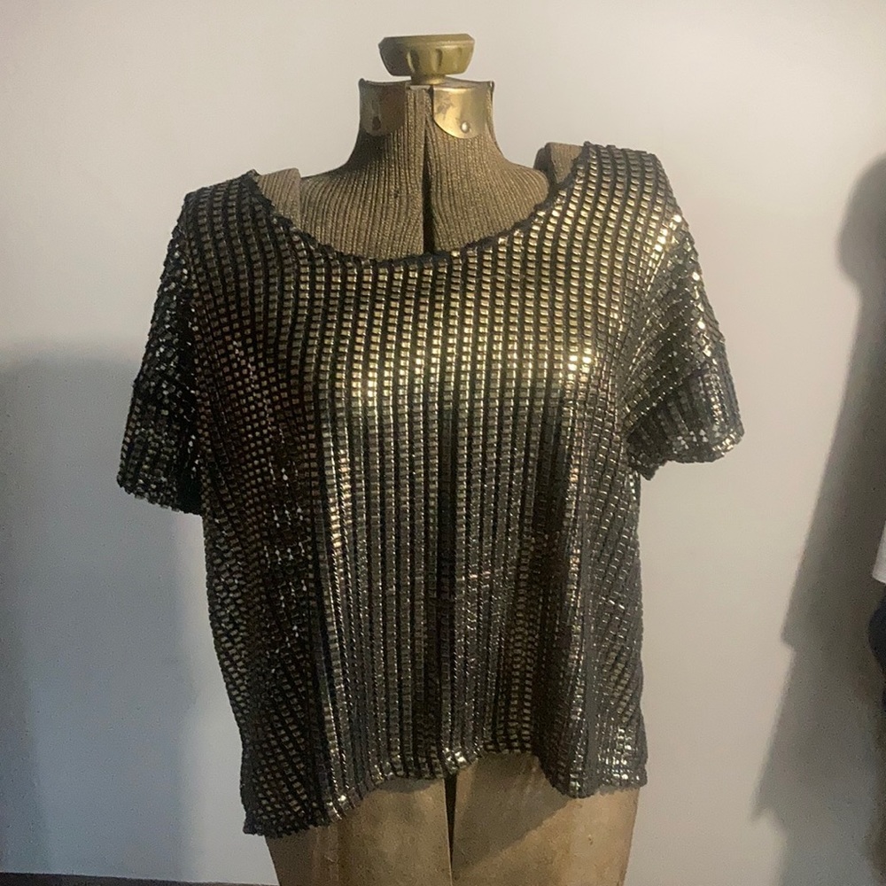 Sparkle and fade sheer black and gold slightly cropped top